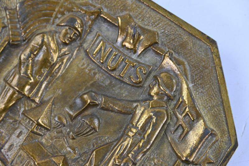 US WW2 101st Airborne Battle of the Bulge Brass NUTS Plaque Bastogne 1944
