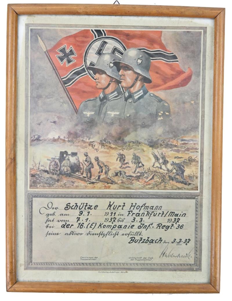 German WH Heer Framed Remembrance Plaque