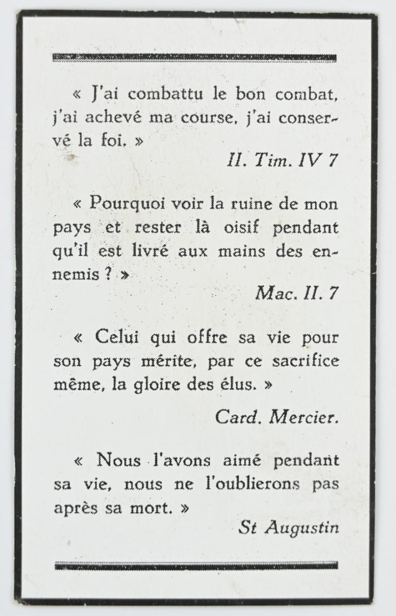 Belgian WW2 RAF Pilot 'Henri A. Picard' Deathcard (Great Escape)