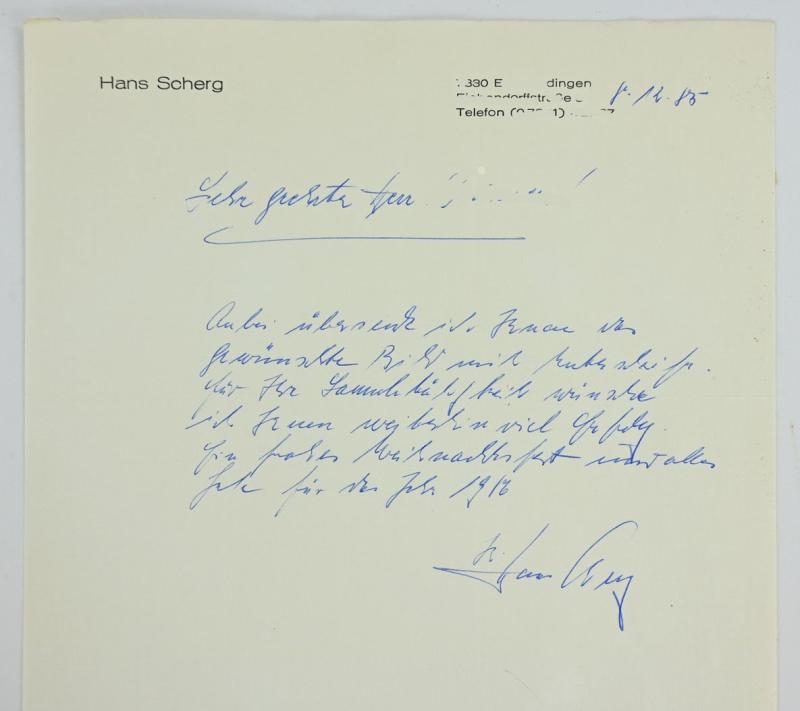 Signature of Waffen-SS Knight's Cross Recipient 'Johannes Scherg'