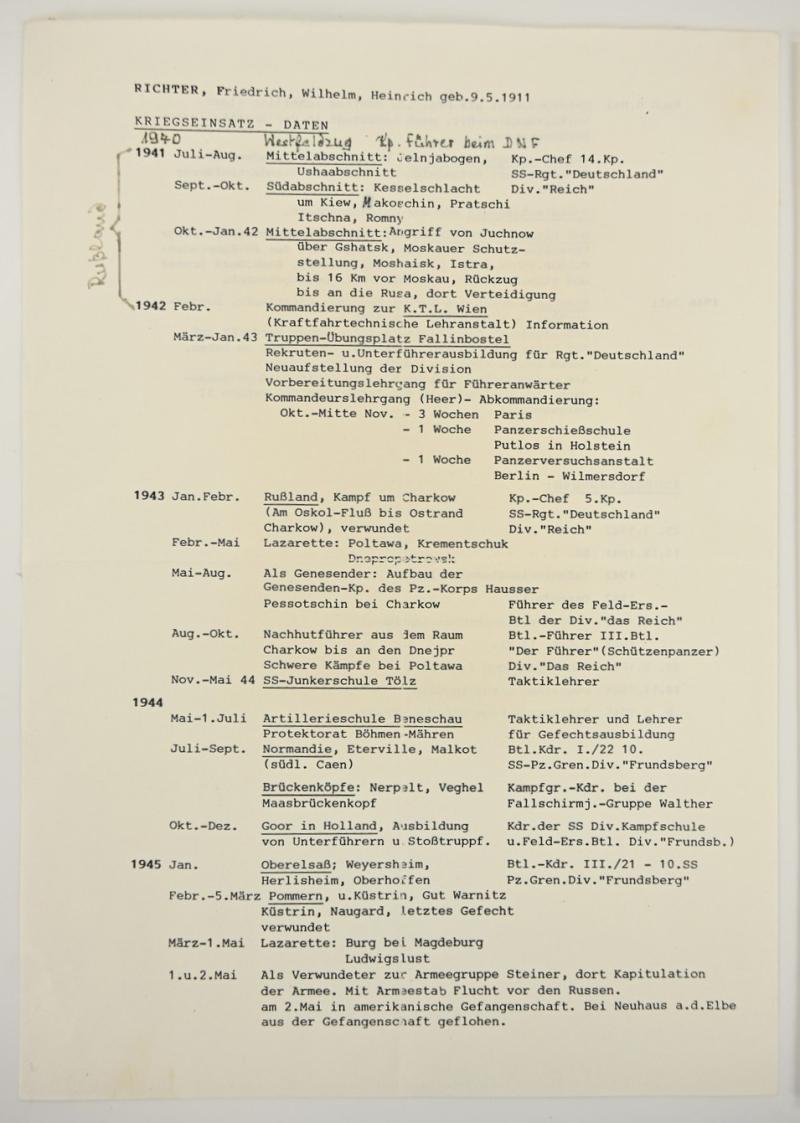 Signature of Waffen-SS Knight's Cross Recipient 'Friedrich Richter'