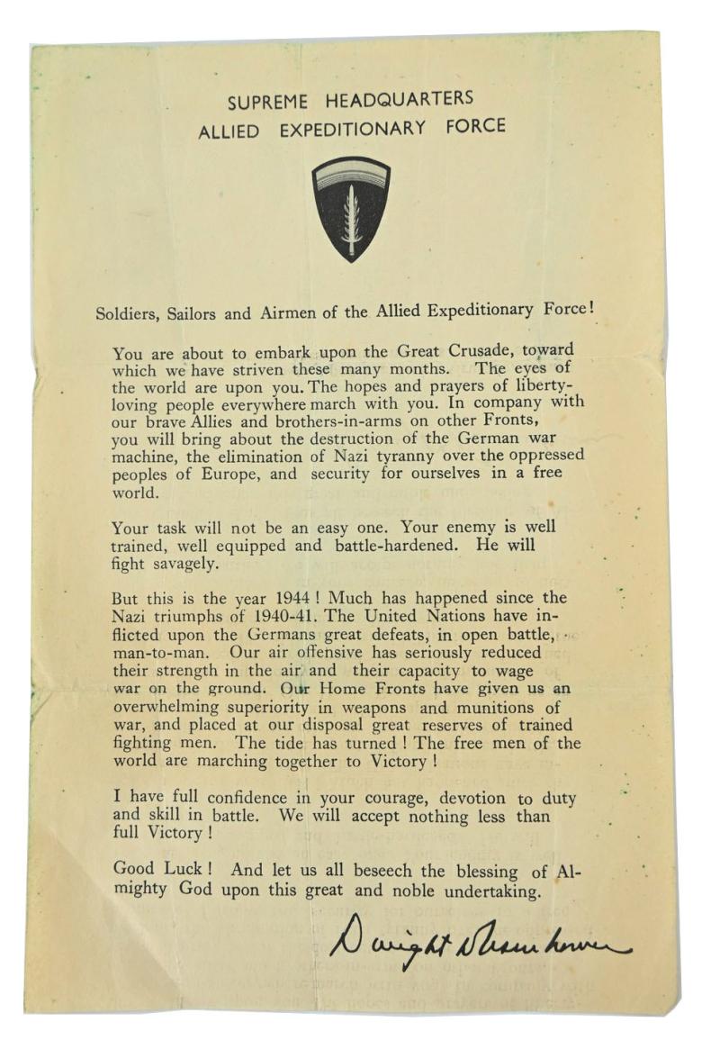 US WW2 Eisenhower D-Day Letter 6 June 1944