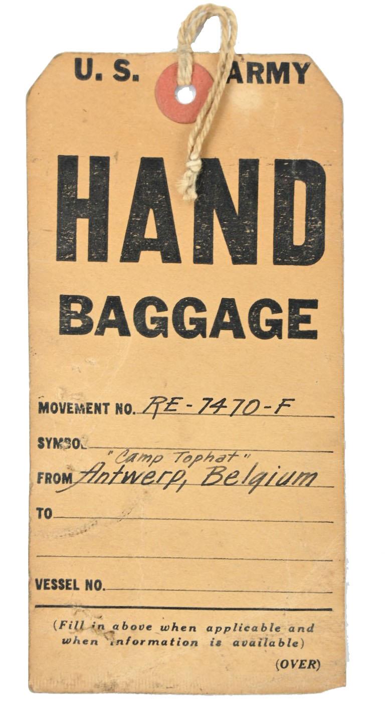 US WW2 Hand Baggage label ''Camp Tophat''