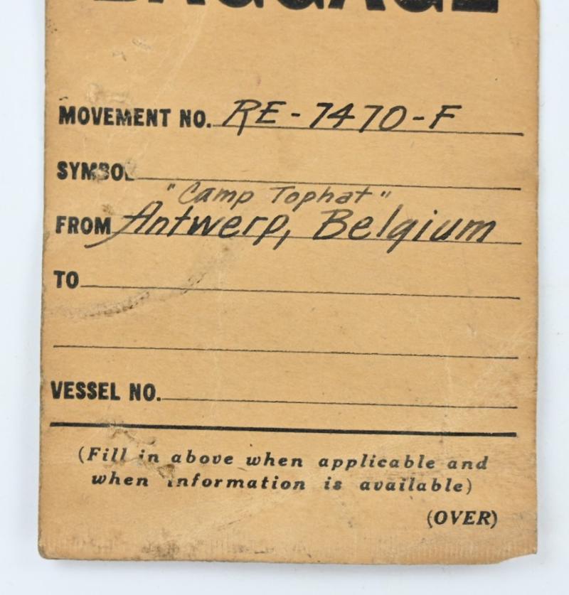 US WW2 Hand Baggage label ''Camp Tophat''