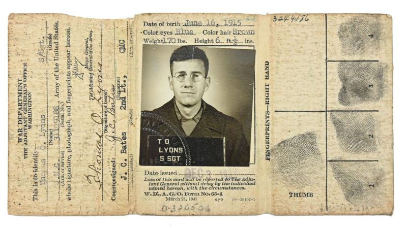 US WW2 Army Service Pass 'S/Sgt Thomas O. Lyons''